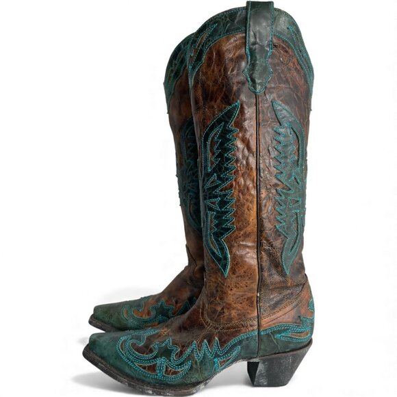 Corral Leather Western Cowgirl Snip Toe Tall Boots Women's 8 M - Picture 9 of 16